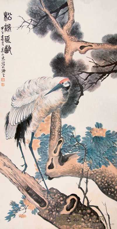 吴九思 松鹤 立轴 178×94cm